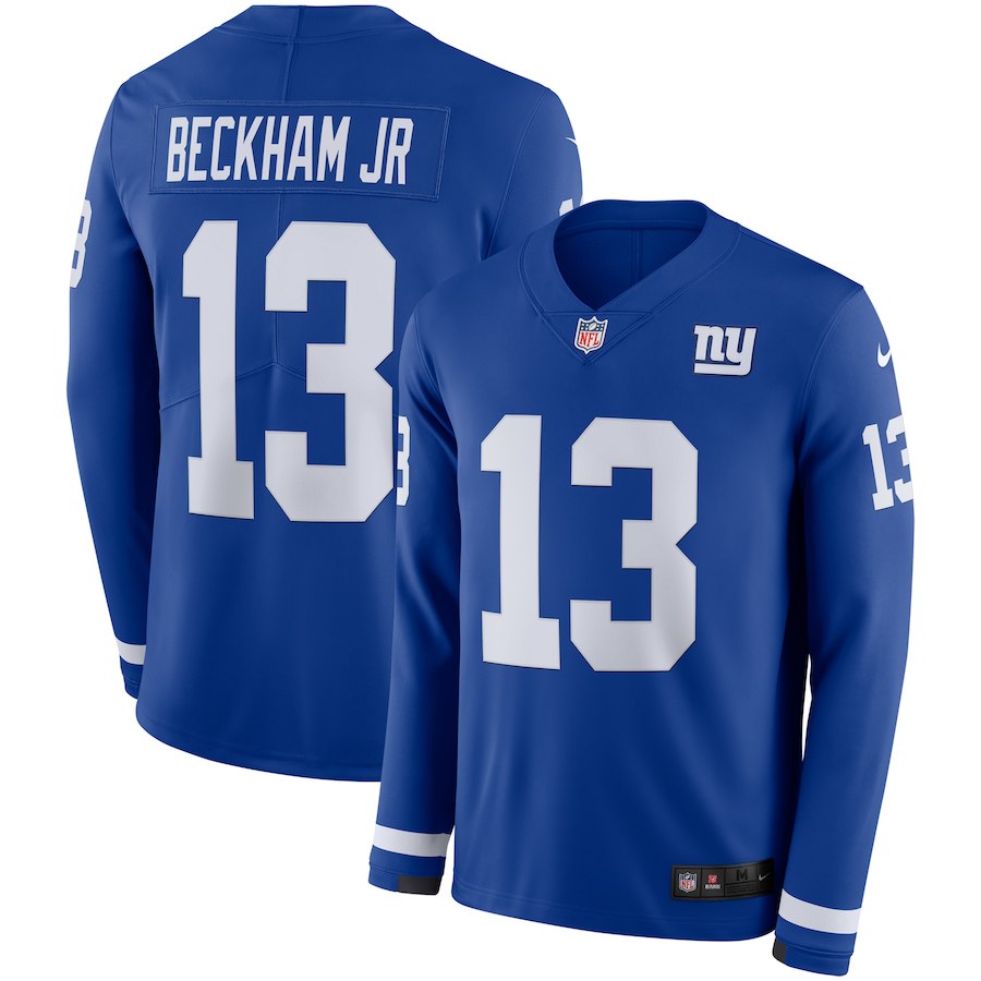 Men New York Giants 13 Beckham Jr blue Limited NFL Nike Therma Long Sleeve Jersey